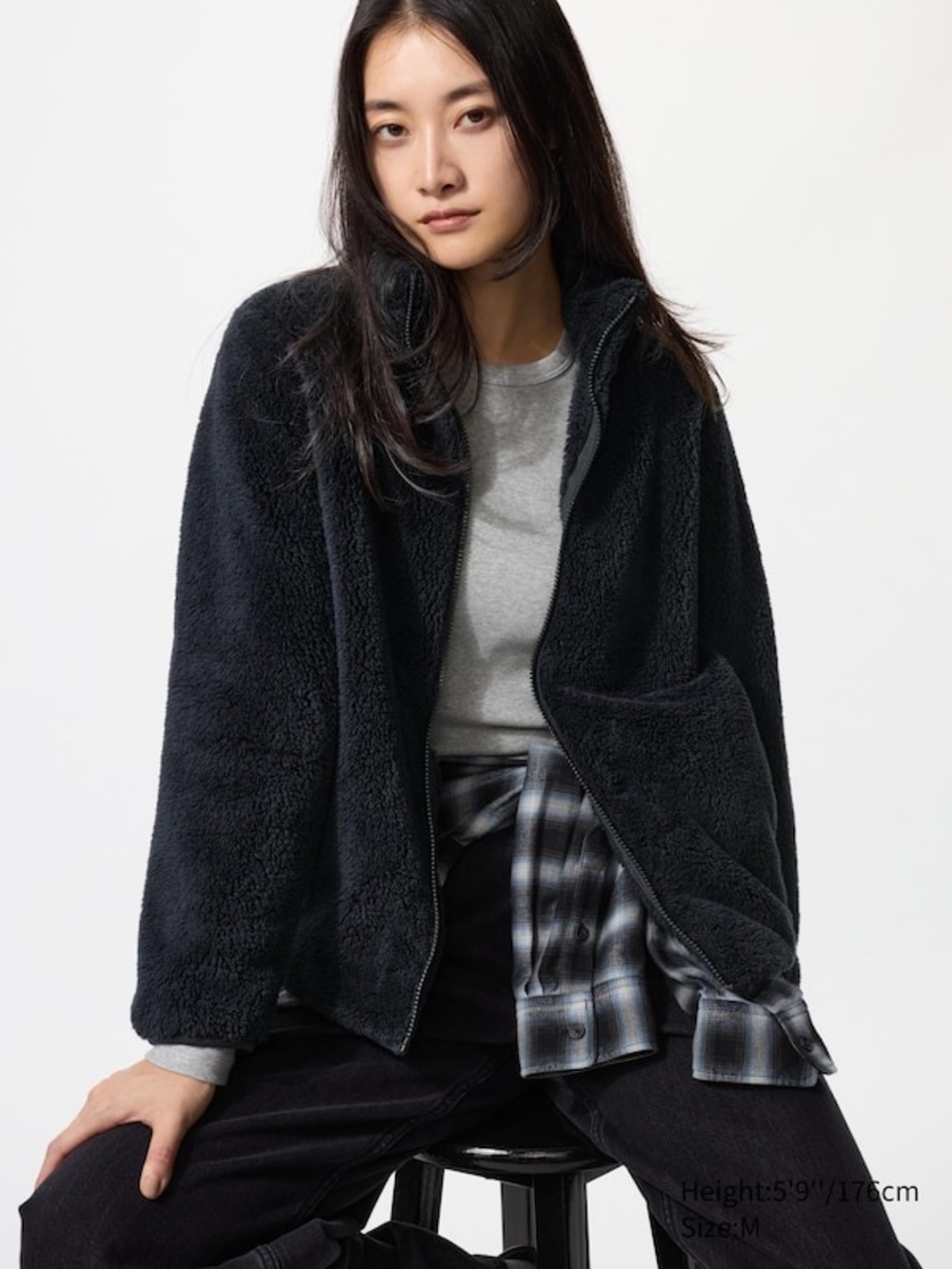 Uniqlo Black Plush Teddy Zip-Up Jacket